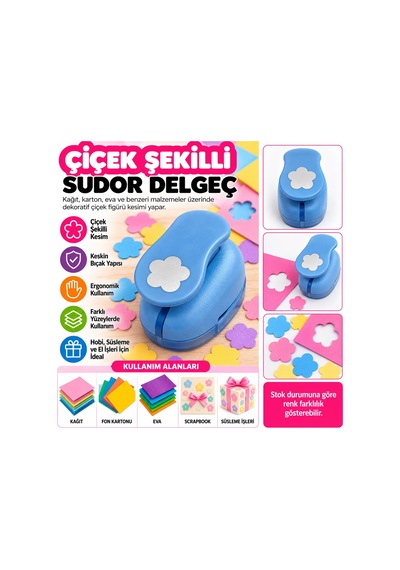 Çiçek Şekilli Orta Boy Südor Şekilli Delgeç Kağıt Fon Kartonu Eva Delgeç Scrapbook Hobi Delgeci Çok Renkli
