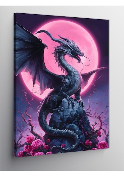 Kanvas Tablo Pembe Ay Ve Ejderha 100cmx140cm