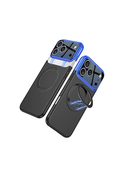 Apple Uyumlu iPad iPhone 17 Pro Max Kılıf M-safe Şarj Özellikli 360 Derece Standlı Çift Parçalı Zore Torino Kapa Lacivert-siyah