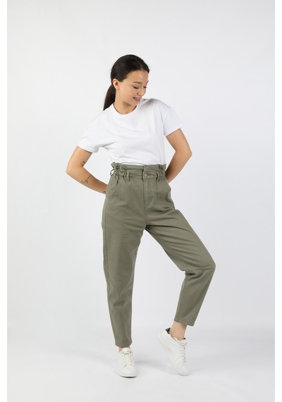 Balins Kadın Beli Lastikli Gabardin Pantolon Haki