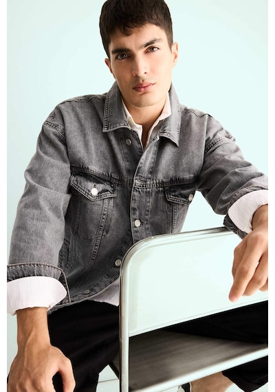 Defacto Oversize Geniş Kalıp Düğmeli Denim Ceket F4736ax25aunm18 Gri