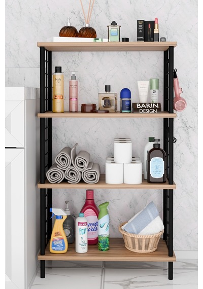Çevir Kur Kolay Kurulum 4 Katlı Banyo Rafı Metal Telli Çok Amaçlı Organizer Dolap Stand Raf Atlantik Çam
