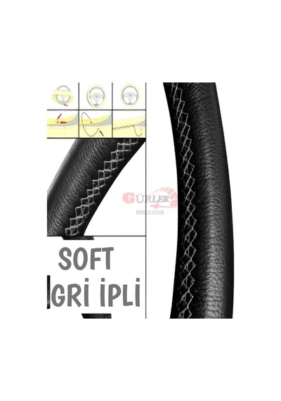 Nissan Primera Dikmeli Direksiyon Kılıfı Soft Siyah-Gri Ipli