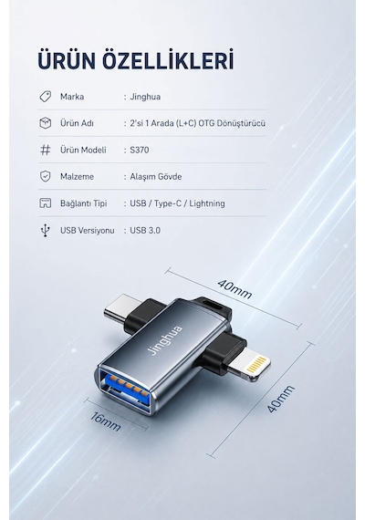 2si 1 Arada Usb 3.0 Otg Dönüştürücü, Type-c Ve Lightning Uyumlu Adaptör, 5gbps Veri Aktarımı, Usb Bellek Klavye Mouse Gamepad Telefon Tablet Bağlantısı S370 2si 1 Arada Usb 3.0 Otg Dönüştürücü, Type-c Ve Lightning Uyumlu Adaptör, 5gbps Veri Aktarımı, Usb Bellek Klavye Mouse Gamepad Telefon Tablet Bağlantısı S370