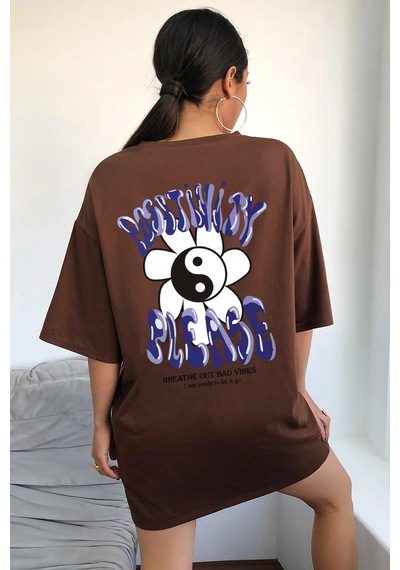 Unisex Positivity Tasarım Tshirt Kahverengi
