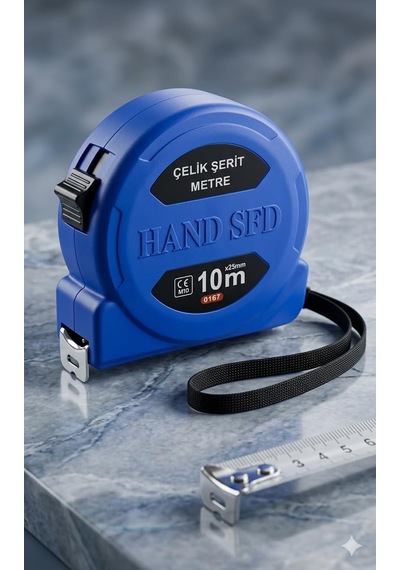 Hand Sfd Çelik Şerit Metre, 10m X 25mm, Sarı, Mavi Ve Kırmızı Renk Seçenekleri, Ölçüm Aleti Mavi