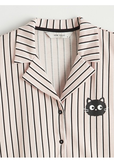 Lcw Young Pembe Gömlek Yaka Çizgili Kadın Pijama Üstü