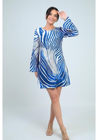 By Saygı Kadın Yuvarlak Yaka Zebra Desenli İspanyol Kol Astarlı Kısa Elbise-41780 Lacivert By Saygı Kadın Yuvarlak Yaka Zebra Desenli İspanyol Kol Astarlı Kısa Elbise-41780 Lacivert