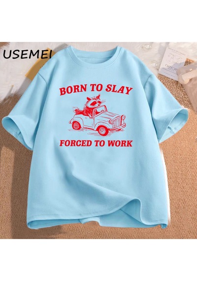 Flood Of Style Doğan Öldürmek Zorunda T Shirt Çalışmak Boy Retro Karikatür Grafik T Shirt Meme Çöp Panda T-s Mavi