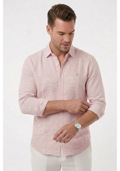 Rizzup Pembe Slim Fit Çizgili %100 Pamuk Erkek Gömlek Nefes Alan Şık Günlük Gömlek 2602626