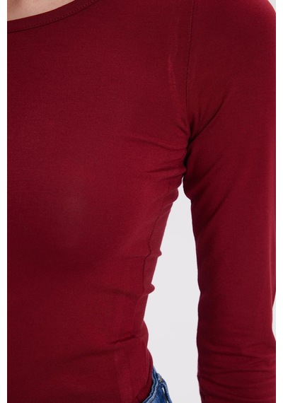 Tudors Kadın Slim Fit Dar Kesim Uzun Kollu Viskon Bordo Bluz-35200 Bordo