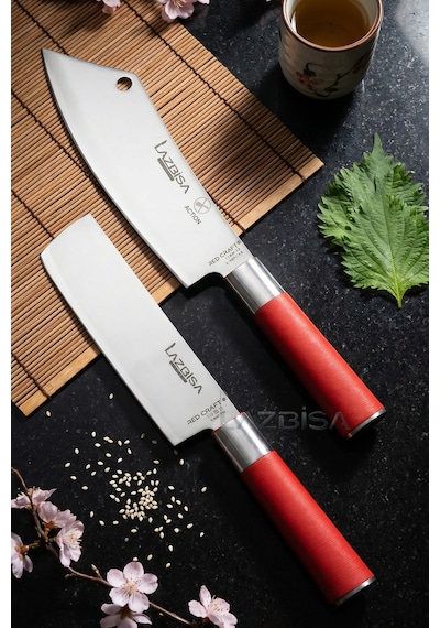 Lazbisa MFT-002 Red Craft Serisi Mutfak Şef Bıçak Seti Et Ekmek Sebze Bıçağı Günlük Kullanım Kırmızı