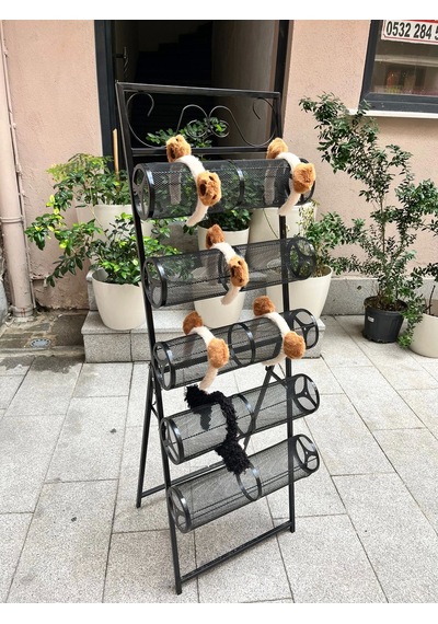 İthal Metal Ayaklı Siyah Renk 148/49 Cm Beş Katlı Taç Standı
