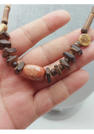 Yasamtohumu Ahşap & Jasper Tasarım Unisex Otantik Kolye 56104 Çok REnkli Çok Renkli