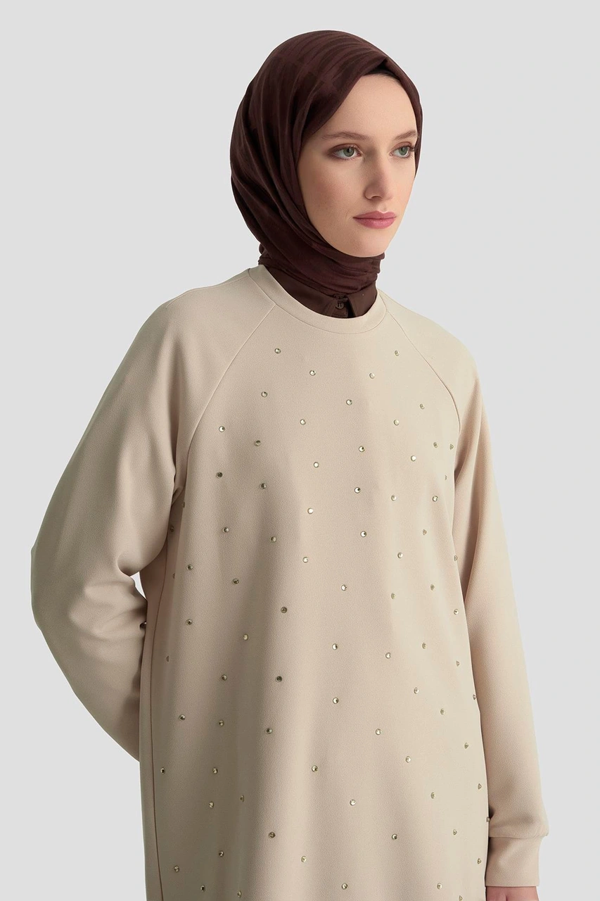 Armine Trend Önü Taş İşlemeli Tunik Bej 25kt449 Bej