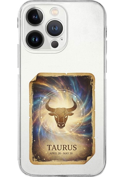 Apple Uyumlu iPhone 13 Pro İle  Burç Kartları Boğa Tasarımlı Şeffaf Silikon Kılıf Şeffaf