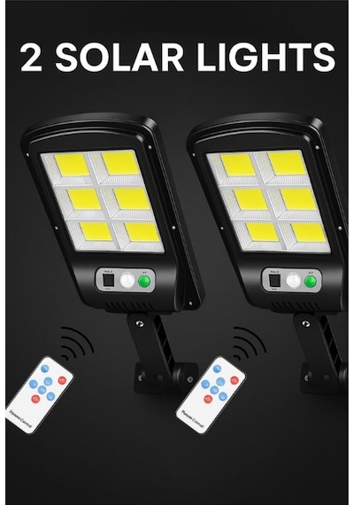 2 Adet Hareket Sensörlü Kumandalı 3 Modlu Güneş Enerjili Büyük Boy 128 Led Solar Bahçe Sokak Lambası Beyaz