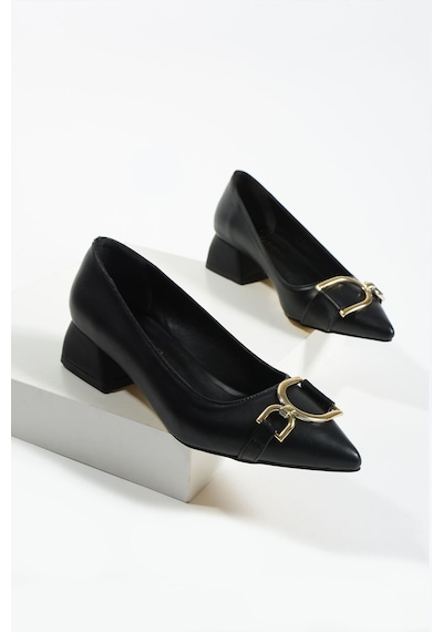 Duxal Shoes Lydia Siyah Toka Detay Kadın Topuklu Ayakkabı Siyah