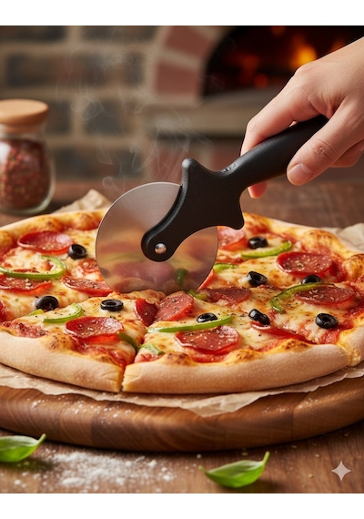 Pizza Kesici Pizza Bıçağı Pizza Kesme Bıçağı Pizza Ruleti 1 Adet Paslanmaz Pizza Börek Kesme Bıçağı Gri - Siyah