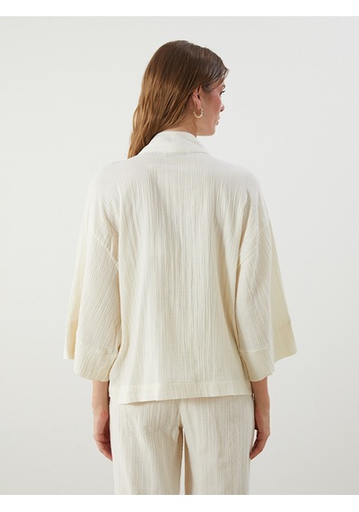 Lcw Vision Beyaz Şal Yaka Dokulu Oversize Kadın Kimono