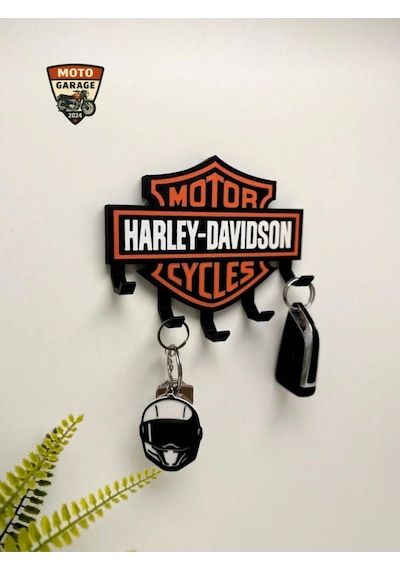 Harley Logolu Anahtarlık Askılığı - 5 Askılı Dekoratif Motorcu Askısı - 15 Cm