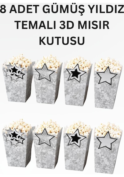 Gümüş Yıldız Temalı Doğum Günü Parti Seti İyi Ki Doğdun Banner, Tavan Sarkıt, Gözlük, Pasta Süsü Ve Mısır Kutusu