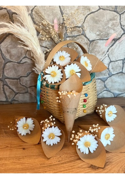 Bernami Vazo Pinterest Kişiye Özel Düğün Nişan Söz Hediyelik Papatya Kokulu Buket Mum Beyaz - 10 Adet Diğer