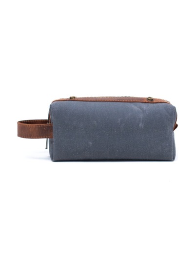 Gillario Design 06 Unisex Kanvas Kumaş+deri Füme-taba Eskitme Dopp Kit