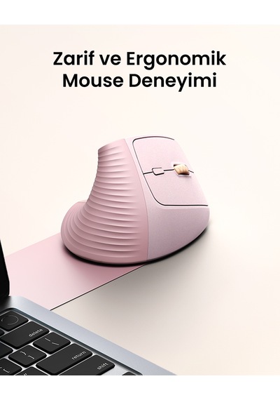 Ugreen 2.4ghz Usb Bağlantısı, 4000 Dpi, 57 Dikey Açı, Ergonomik Dikey Kablosuz Gelişmiş Mouse, Pembe, 55917 Diğer