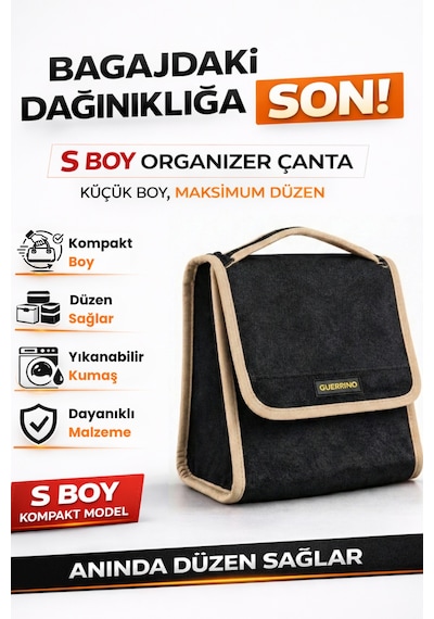 Oto Bagaj Organizer Bagaj Çantası S Boy Kaymaz Cırt Bantlı Velur Kompakt Düzenleyici - Scx6