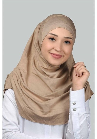 Altobeh Hazır Türban Büzgülü Pileli Pratik Eşarp Tesettür Hijab - Namaz Örtüsü - Koyu Bej