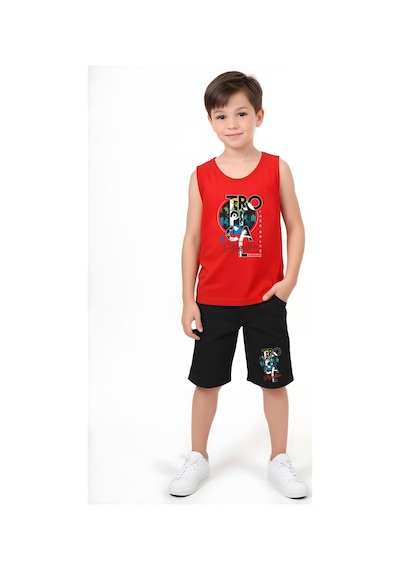 Fyk Kids Erkek Çocuk Tropical Baskılı Alt-üst Takım Kırmızı
