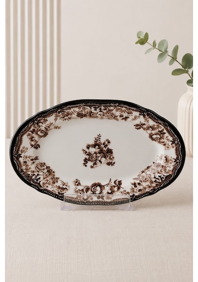 Porser Porselen Velour Brown Fulya Kayık Tabak Seti 22cm 2 Parça Çok Renkli