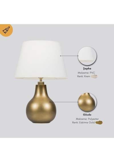 Vera Krem Başlıklı Eskitme Gold Modern Abajur Eskitme Altın