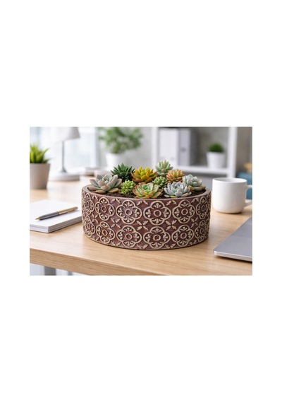 Beton Saksı Sukulent Bonzai Teraryum Arajman Çiçek Saksısı 18x7cm Bitki Hariç Kahverengi-bej