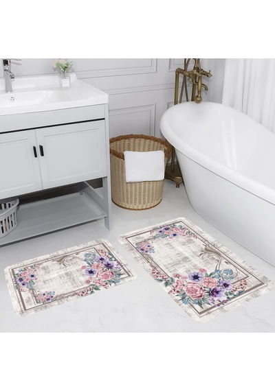 Rovigo Home Baskılı Kaymaz Taban 2 Li Banyo Paspas Takım Rvg5066-100X60-60X50 Çok Renkli