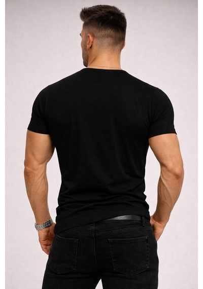 Bybülent Özel Üretim İpli Yaka Geniş Yaka Bisiklet Yaka Tişört Tshirt Siyah