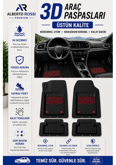 Ford Mustang Mach-e 2026 Model Uyumlu Joker Kırmızı 5d Havuzlu Paspas Yumuşak Kaymaz Taban