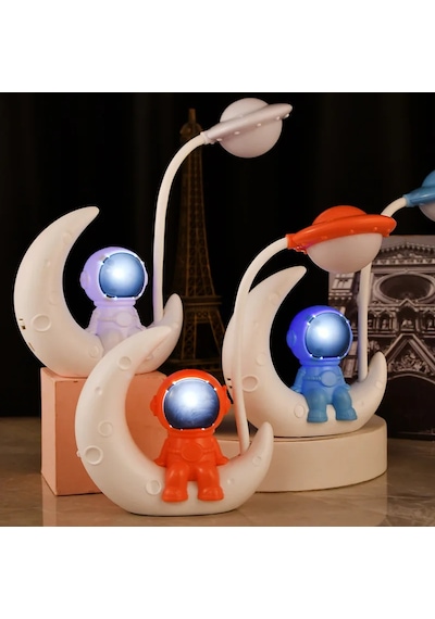 Yaratıcı Ay Astronot Gece Lambası Led Masa Okuma Lambası Şarj Edilebilir Küçük Red Kırmızı