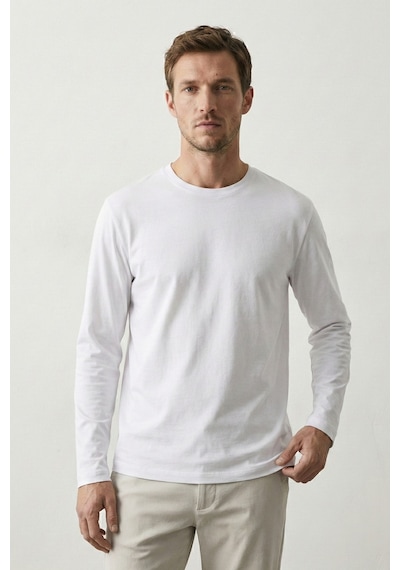 Elemge Pamuk Erkek Süprem Basic T-shirt Compact Penye Tok Kumaş Uzun Kollu Beyaz Sporcu Tişört Body 2XL