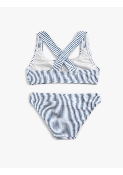 Koton Çizgili Bikini Takımı Çapraz Askılı Mavi Çizgili 4skg00004mm Mavi