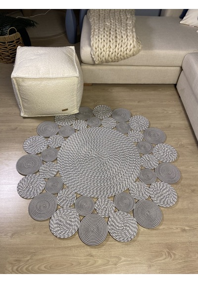 Mavaux Hasır Jüt Çiçek Desenli Kilim Halı Gri - Krem