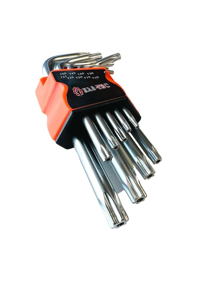 9 Parça Yıldız Alyan Anahtar Seti Parlak Nikel Kaplama, Profesyonel Torx Anahtarlar, Alyan Set