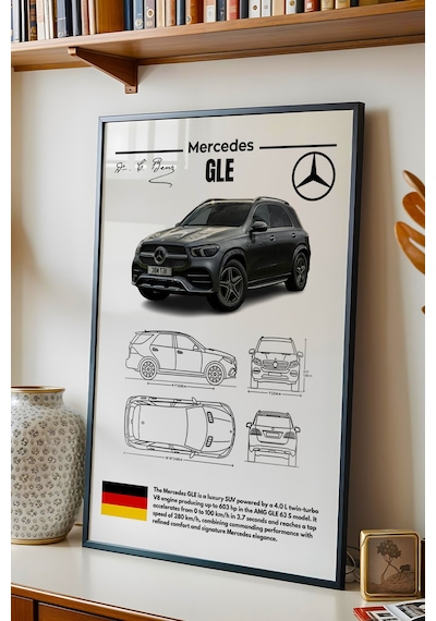 Mercedes Gle Tablo - Teknik Özellikli Amg Gle 63 S Suv Poster - Çerçeveli Duvar Dekoru - Blueprint Siyah