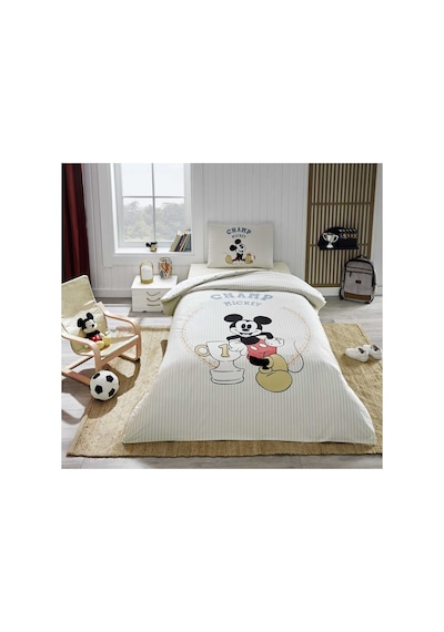 Mickey Mouse Championship Tek Kişilik Disney Lisanslı Lastikli Çocuk Nevresim Takımı Yeşil