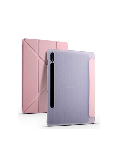 Samsung Galaxy Tab S7 Fe Lte T737-t736-t733-t730 İle Uyumlu Kılıf Kalem Bölmeli Standlı Akıllı Kapak - Pembe