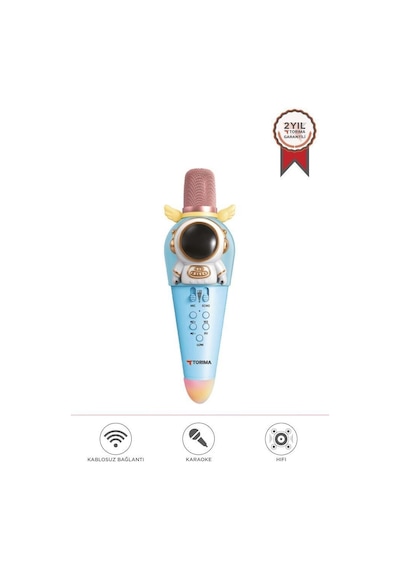 Premium Şarkı Cihazı Parti Aleti Ses Ürünü Kıdmıc01 Mavi Astronot Figürlü Şarjlı Bt 5w