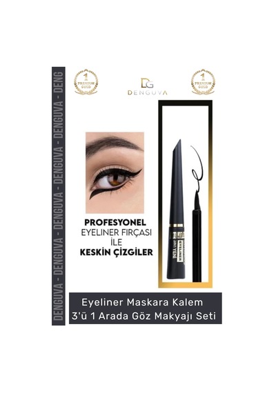 Kozmetik Siyah Suya Dayanıklı Dolgun Kalıcı Eyeliner Maskara Kalem 3'ü 1 Arada Göz Makyajı Seti Standart
