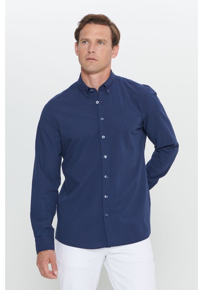 Ac&Co / Altınyıldız Classics Erkek Lacı Slim Fit Dar Kesim Düğmeli Yaka %100 Pamuk Gömlek Lacı Lacivert Ac&Co / Altınyıldız Classics Erkek Lacı Slim Fit Dar Kesim Düğmeli Yaka %100 Pamuk Gömlek Lacı Lacivert