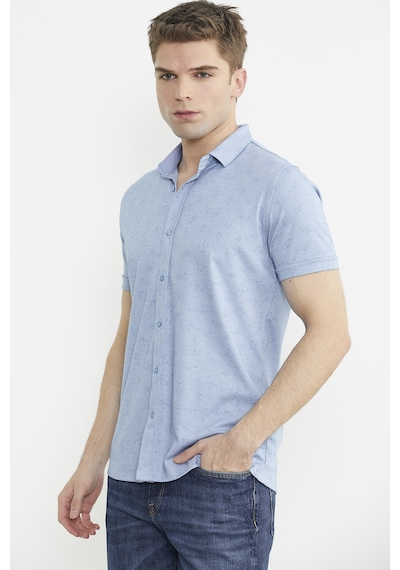 Slim Fit Baskılı Penye Gömlek - Mavi Mavi